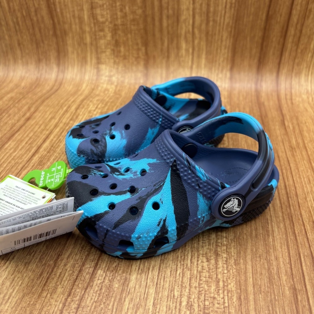 Crocs Classic Marbled Clog Toddler Size C6 Navy Blue Water Friendly 206838 NEW - Picture 3 of 8